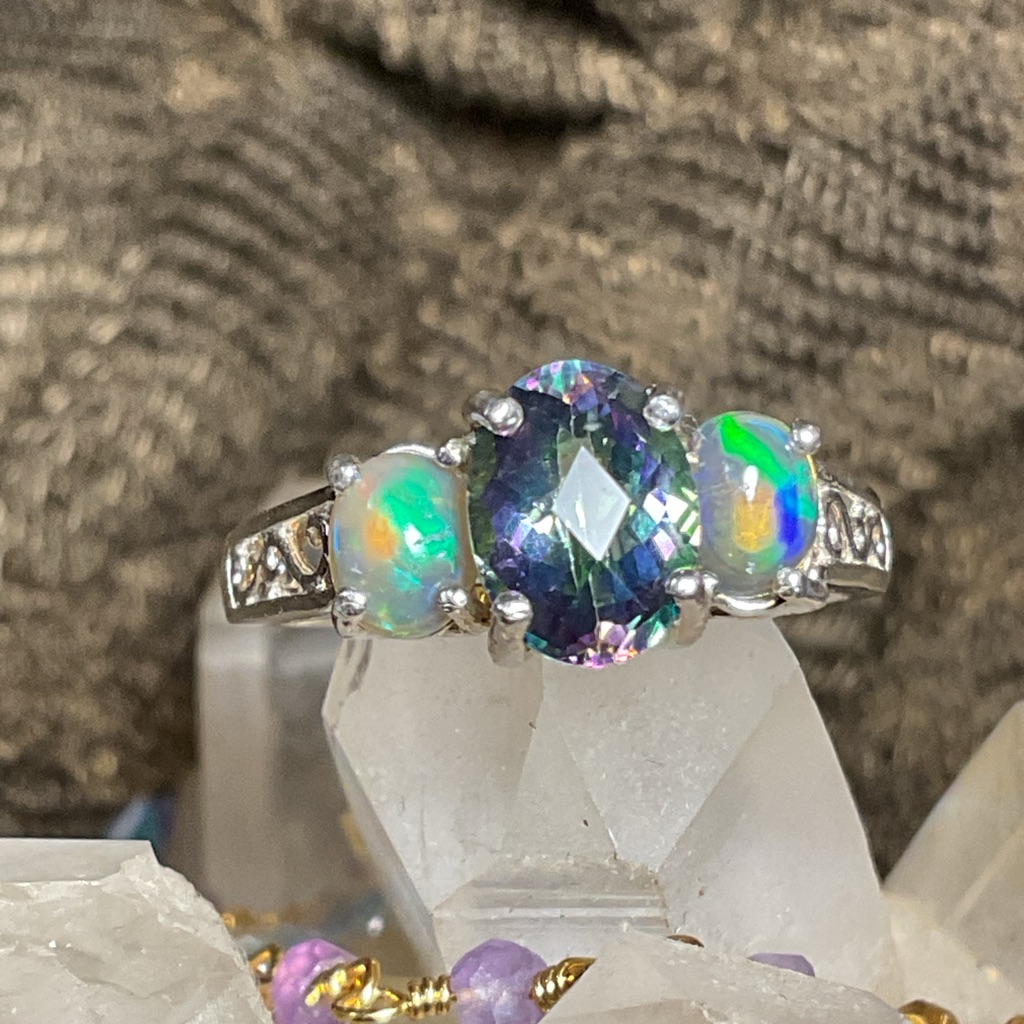 Mystic Topaz And Fire Opal .925 Silver Ring 7